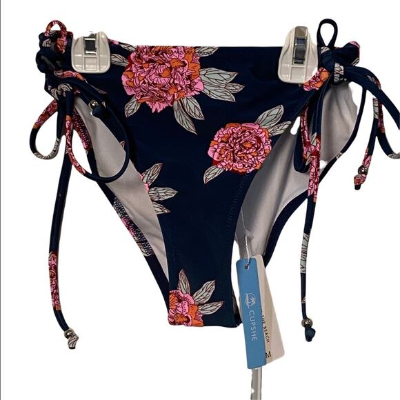 Cupshe Triangle String Bikini Bottoms tie Pink black Floral cottagecore Medium - Picture 1 of 4